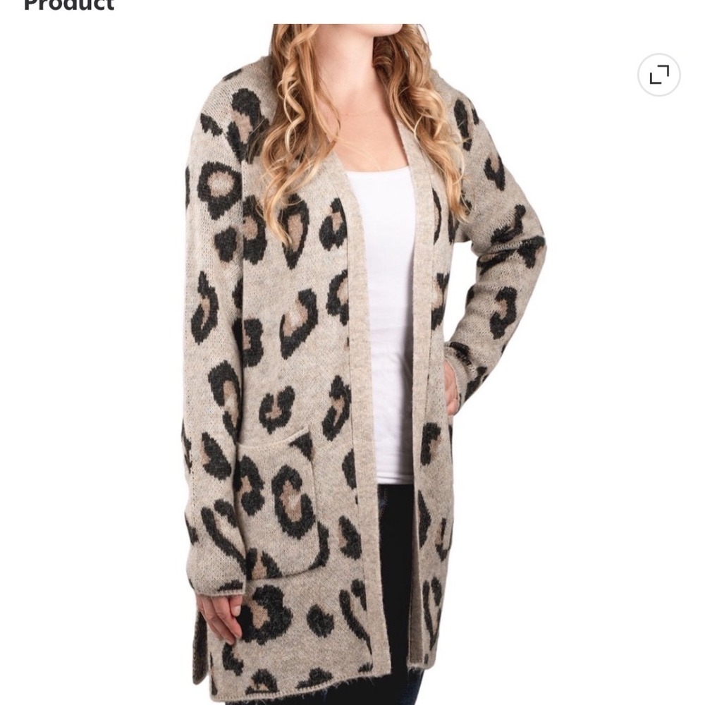 Modern Canvas Women XL Leopard Print Cardigan Tan Black Open Front Sweater